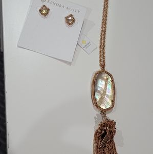 Kendra Scott Rose Gold Necklace Stud Earring Set